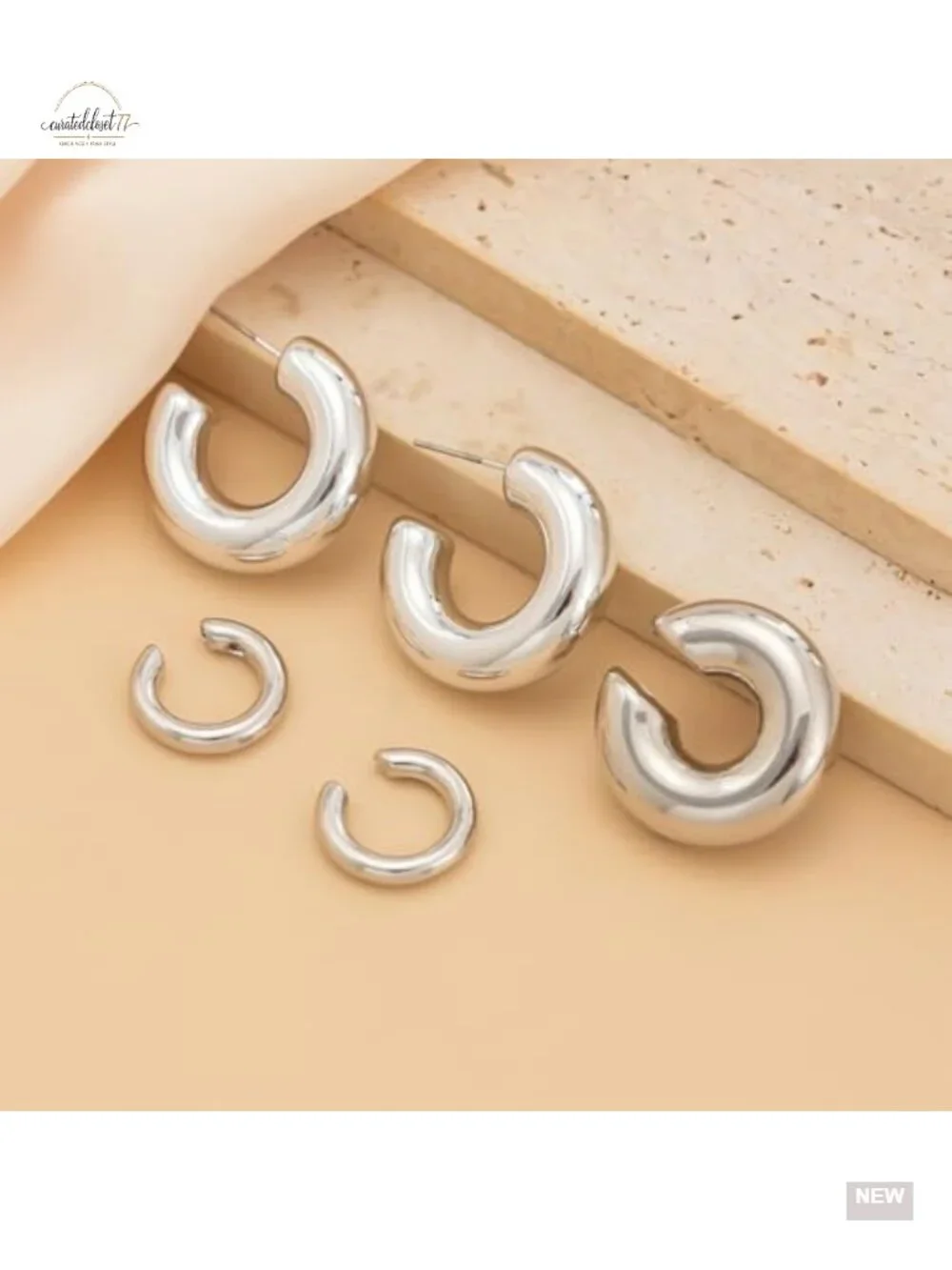5-Piece Chunky Gold Huggie Hoop Ear Cuff Set Clip On Non Piercing Statement